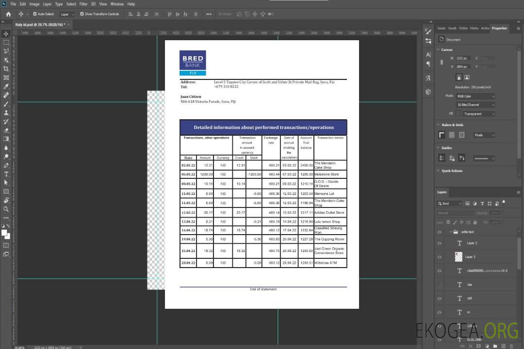 Relevé de la Fidji Bred Bank xls template